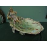 Capo Di Monte most decorative style oval display dish, the seated mermaid holding seashell,