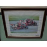 James King contemporary framed coloured motorbike print "King Carl" 1994 World Superbike Champion,
