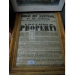 Framed early Victorian advertising print in respect of the sale of a Market Rasen properties and