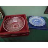 Boxed unused Opera lead crystal fruit bowl and a Spode 'Old Castle Farm' 2005 calendar plate