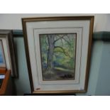 Modern gilt framed coloured print of woodland scene "In the Beechwood of Kilravock" 1905 by R.M.H.