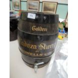 Wooden and metal bared sherry keg with plated tap