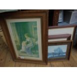 Oak framed print of mother and child "Morning Prayers" and others
