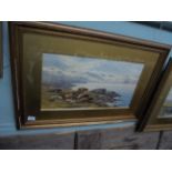 Pair of gilt framed watercolours of cattle grazing and resting beside moorland loch "The Downs and