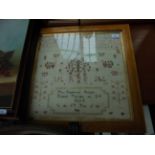 Fine maple framed embroidery sampler dated 1824,