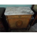 Most ornate inlaid shelved cabinet with grey and brown mottled marbled top all with gilded