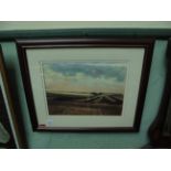 Framed watercolour of Louth from the Wolds by T.E.J.