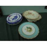 Hand painted oval Limoges fruit dish and matching circular plate (both with small chips) together