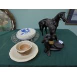 Magpie lot of 6 French dinner plates, horse ornament,