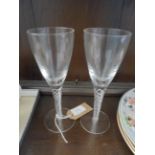 Pair of Georgian style reproduction air twist stemmed hop glasses each 20 1/2cm tall