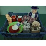 Magpie lot of Oriental rice bowls and spoons, miniature 4 piece orange ground tea-set,