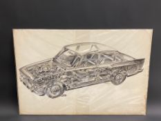 Brian Hatton - a cut away study of a 1962 Ford Zodiac Mk.III, produced for The Motor, annotated to