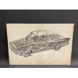 Brian Hatton - a cut away study of a 1962 Ford Zodiac Mk.III, produced for The Motor, annotated to