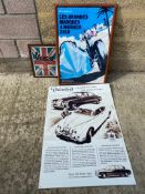 A framed and glazed Bonhams Monaco auction poster for 2010, a Vespa Scooters flag (framed) plus a