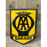 A pair of AA Garage enamel signs by B.B. Kent mounted back to back in original hanging frame, good