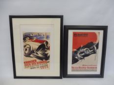 Kesselberg-Rennen - a framed and glazed print of a race poster, 14 1/2 x 18 1/4" plus a second, '