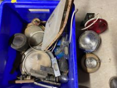 A box of assorted interior lights for pre-war limousines, plus various other lamps.