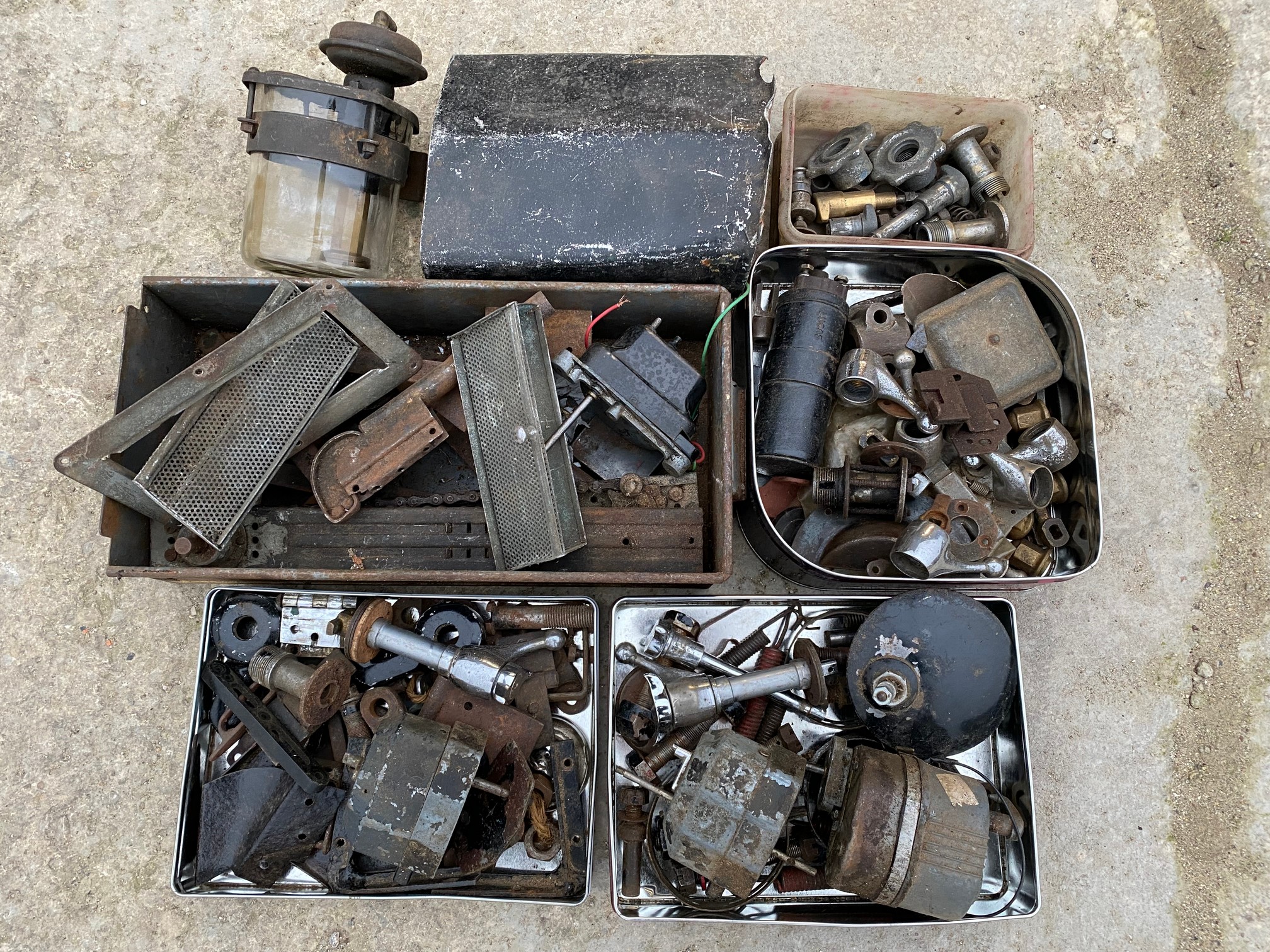 A quantity of Riley and other parts including wiper motors, scuttle vents etc.