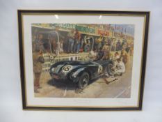 'Jaguar Pit Stop - Le Mans 1953' - a limited edition print by Terence Cuneo signed by 'Lofty',