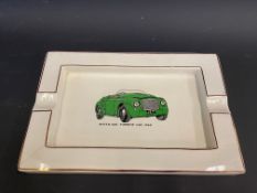 An unusual Sandland ware of Staffordshire rectangular pottery ashtray with an image of a Rover Car