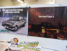 A quantity of advertising posters including Ford Capri.