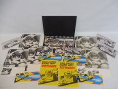 A promotional folder for Surtees Racing signed by John Surtees together with two individual signed