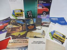 A small selection of sales brochures including 1990 Ferrari, MGB etc plus an extract from a