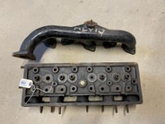 An Alvis Firebird cylinder head and a Firebird inlet/exhaust manifold.