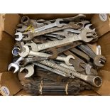 A box of Flora and Superslim spanners, mostly open ended.
