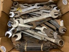 A box of Flora and Superslim spanners, mostly open ended.