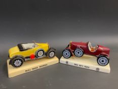 A pair of Carltonware ceramic models, one of a Bull-Nose Morris, the other an MG No.1 1925 (dated