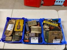 A crate of Austin 10 parts including brake shoes, clutch and crown wheel, also two crates of