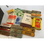 A collection of cycle puncture repair kit tins, various cycling ephemera and advertising, tools