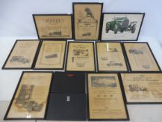 Eleven framed and glazed Bentley advertisements and prints plus to picture card books, one for