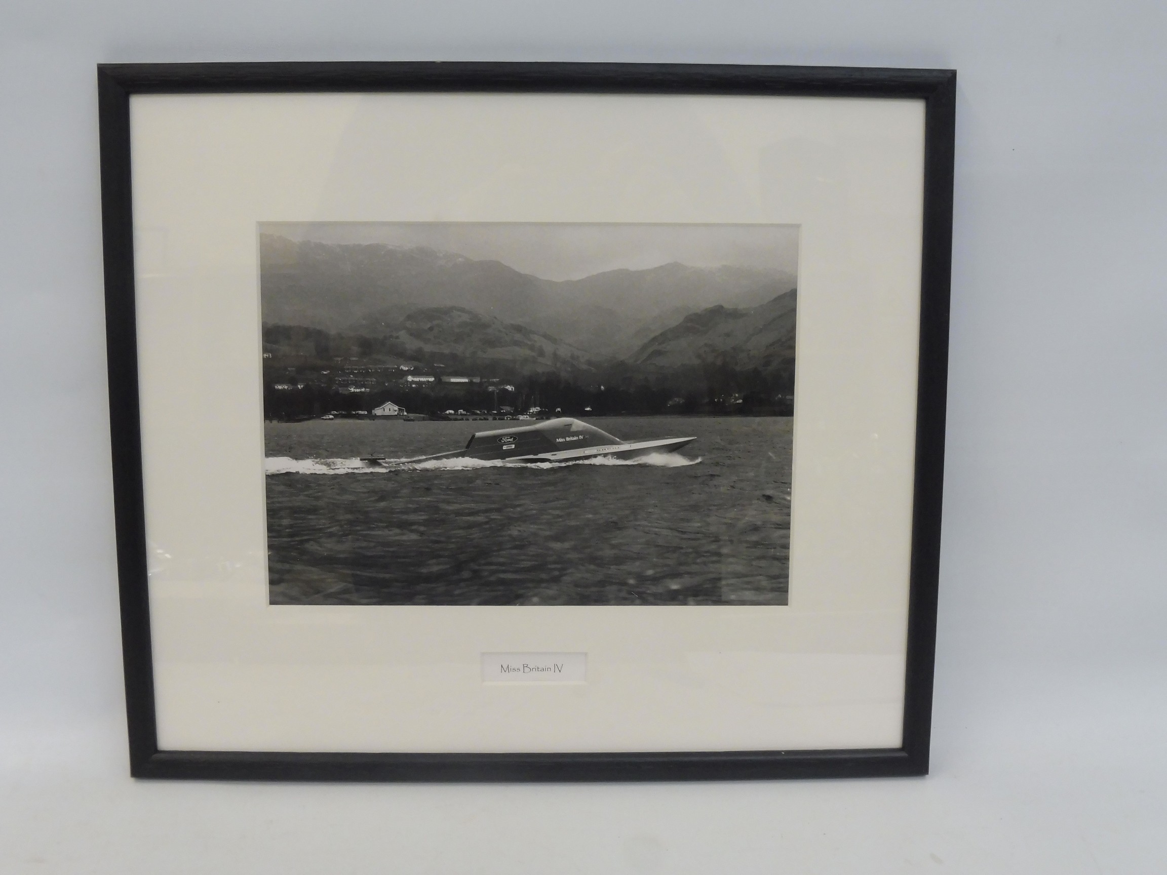 A framed and glazed photograph of Miss Britain IV water speed boat, 14 1/2 x 12 1/2".