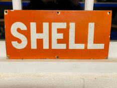 A small enamel sign advertising Shell, in orange and white, believed American and of later
