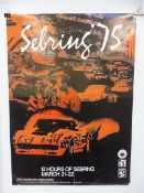 A Sebring 12 hours March 1975 poster, 22 x 30 1/4".