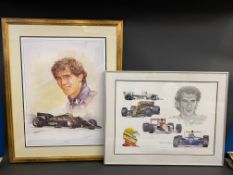 A framed and glazed limited edition print of Ayrton Senna by Craig Warwick, signed by the artist no.