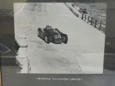A framed and glazed photograph of Villoresi in a Lancia, 14 3/4 x 11 3/4".