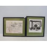 Brockbank - a framed and glazed original artwork of a racing car about to crash into the