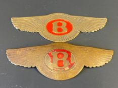 Two original early Bentley 3 litre Red Label brass and enamel badges, for a radiator and a fuel