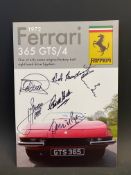 A Ferrari 356 GTS/4 brochure autographed by Carroll Shelby, Rene Arnoux, Derek Bell, David Piper and