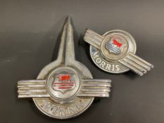 Two Morris badges, believed Morris 1000, bonnet and boot.