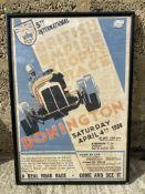 A framed and glazed BRDC reproduction poster of the 1936 Donington Trophy Race.