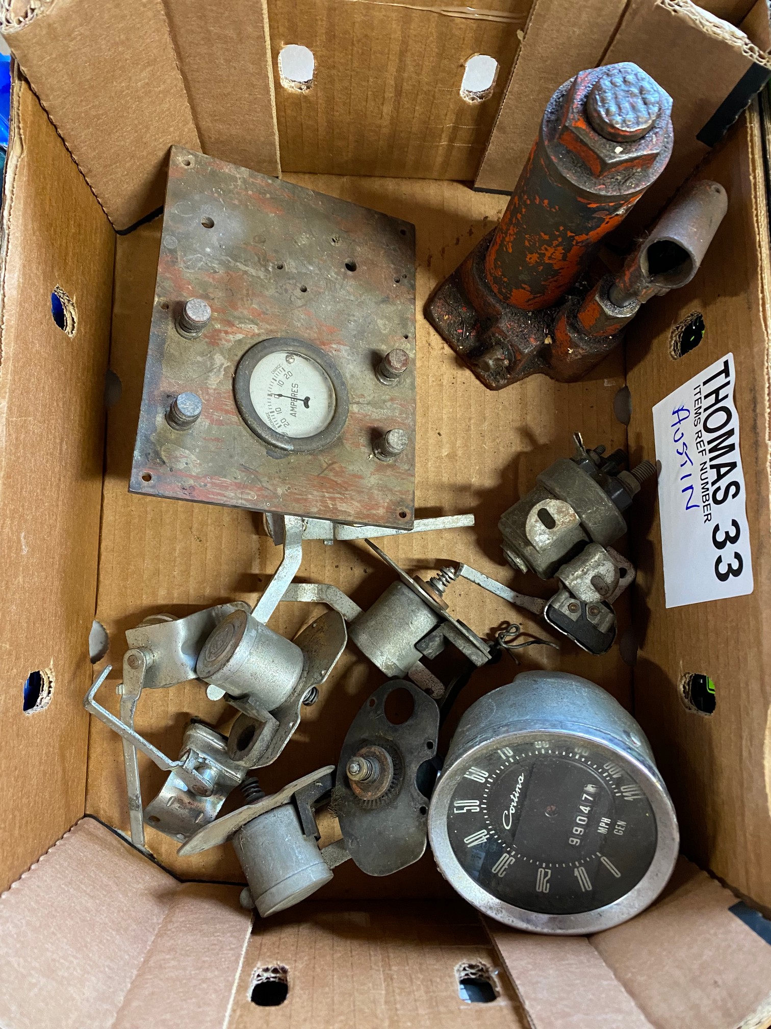 A wooden box of Austin 10 Cambridge parts including starters, dynamos etc. plus a small box of - Image 2 of 2