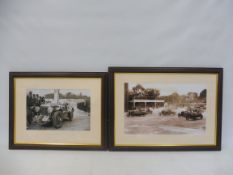 A framed and glazed photograph of an MG K3 at Brooklands, 1933, 20 x 16", plus a framed and glazed