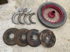 A Riley 19" wire wheel, three 13" brake drums (mk IV onwards), three spinners etc.