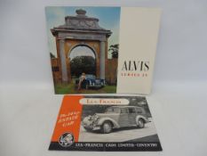An Alvis Series IV sales brochure plus a Lea Francis 14 hp Estate Car brochure.