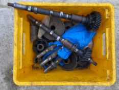 A box of Riley 9 camshafts, gears etc.