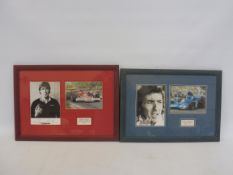 A framed and glazed signed photograph of James Hunt and a second of Jackie Stewart.